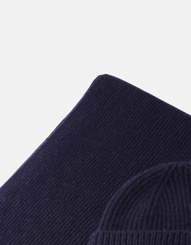 Pure Wool Beanie & Scarf Set Navy
