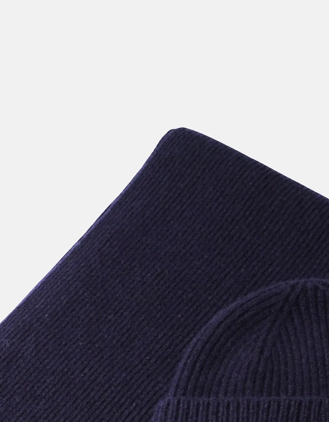 Pure Wool Beanie & Scarf Set Navy