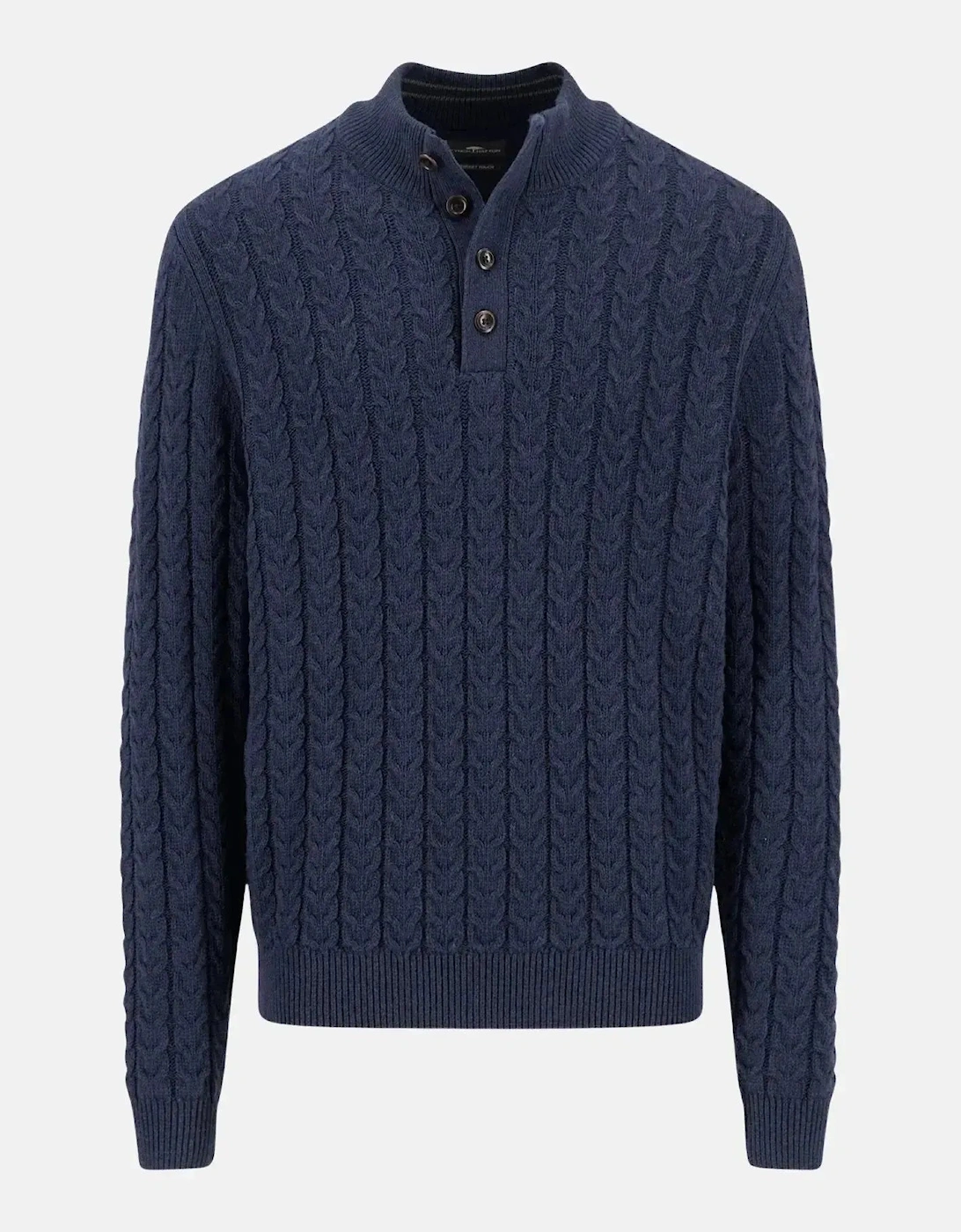 Cotton-Wool Button Neck Cable Knit Sweater Navy, 3 of 2
