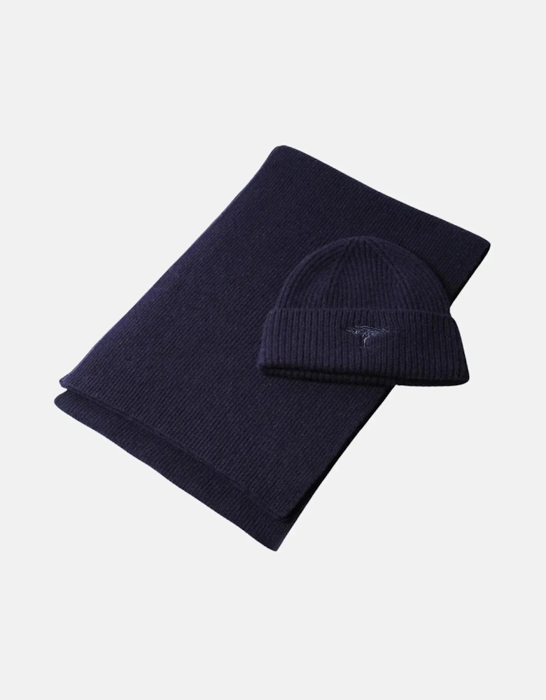 Pure Wool Beanie & Scarf Set Navy