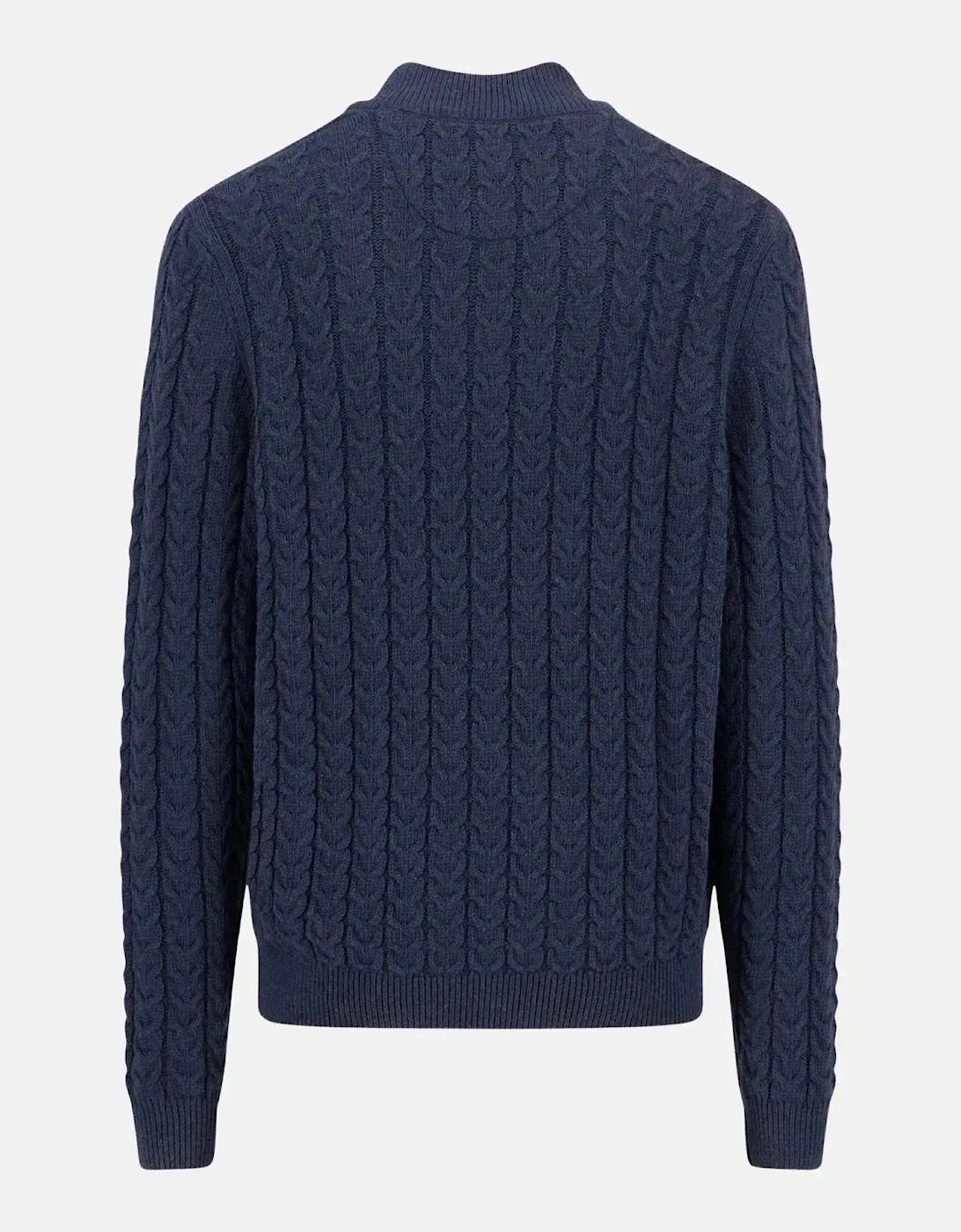 Cotton-Wool Button Neck Cable Knit Sweater Navy