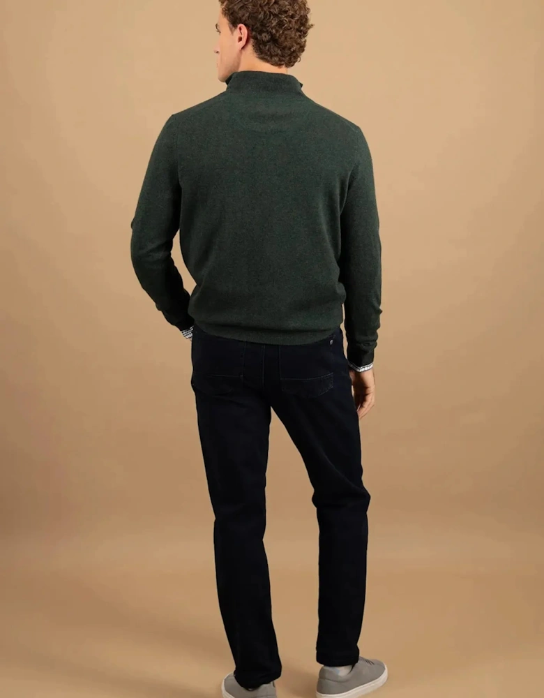 Merino Wool Cashmere 1/4 Zip Knit Dark Ivy
