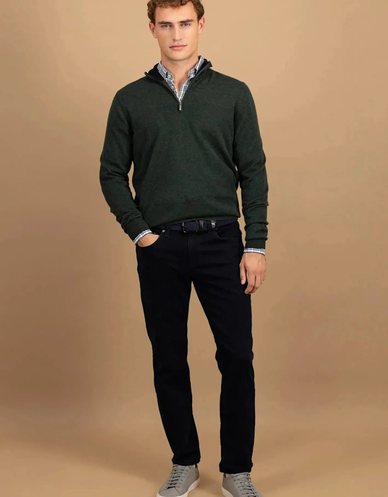 Merino Wool Cashmere 1/4 Zip Knit Dark Ivy