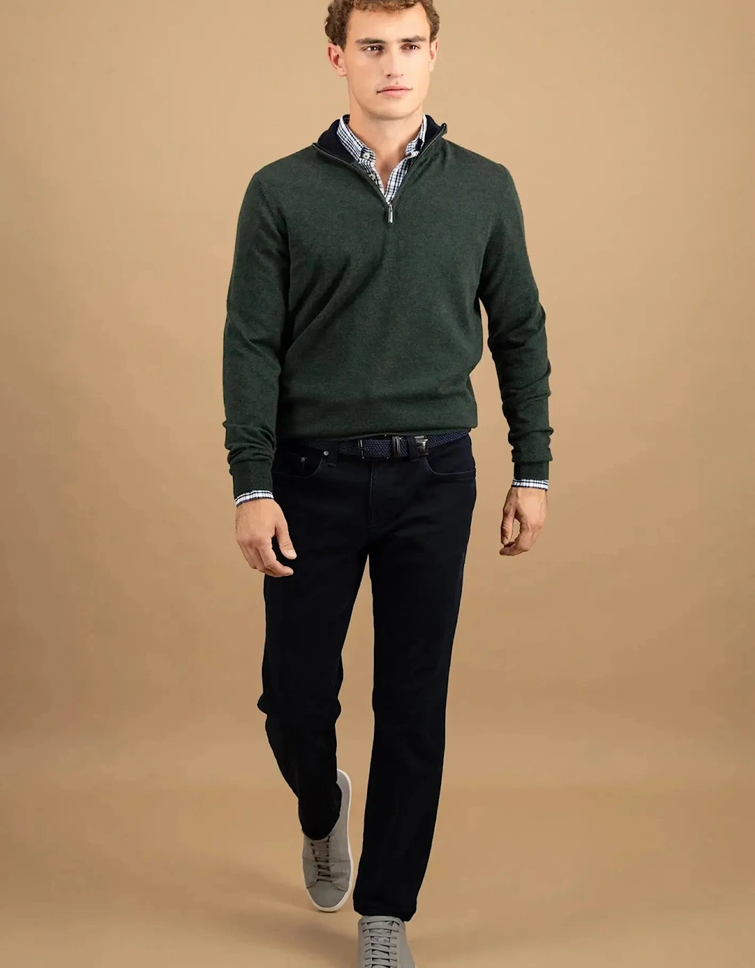Merino Wool Cashmere 1/4 Zip Knit Dark Ivy