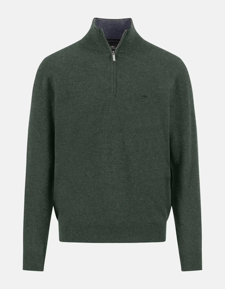 Merino Wool Cashmere 1/4 Zip Knit Dark Ivy