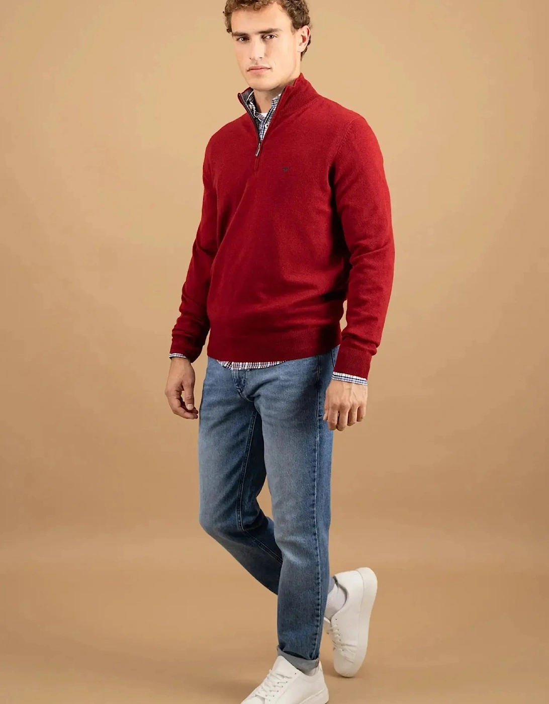 Merino Wool Cashmere 1/4 Zip Knit Garnet Red