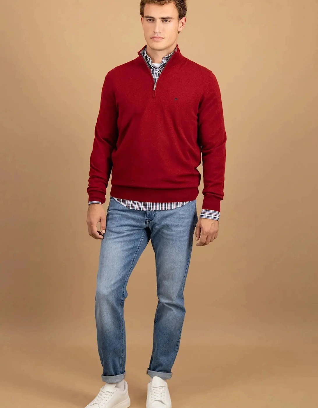 Merino Wool Cashmere 1/4 Zip Knit Garnet Red