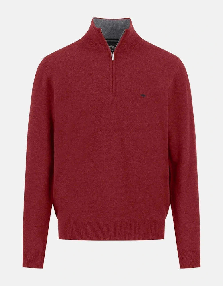 Merino Wool Cashmere 1/4 Zip Knit Garnet Red