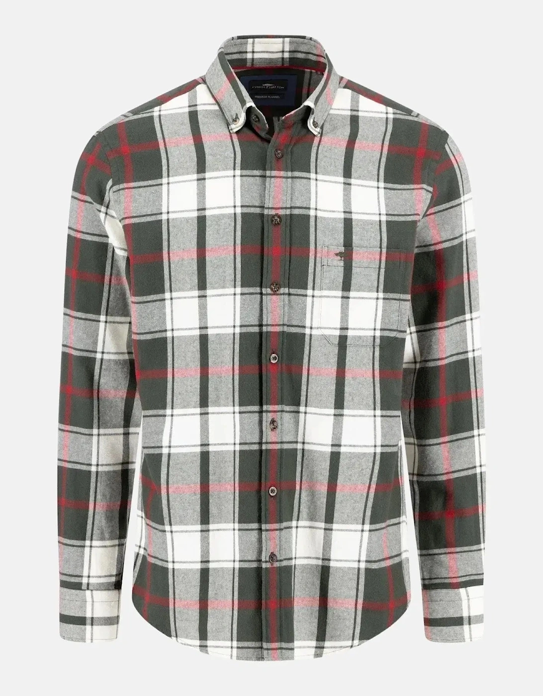 Fynch Hatton Men's Green Premium Flannel Large Check Button Down Shirt Dark Ivy - Size: 40/Regular
