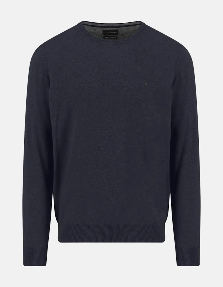 Merino Wool Cashmere Crewneck Knit Navy