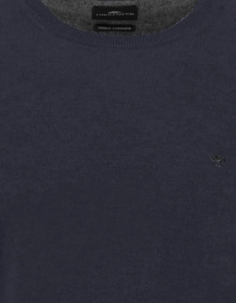 Merino Wool Cashmere Crewneck Knit Navy