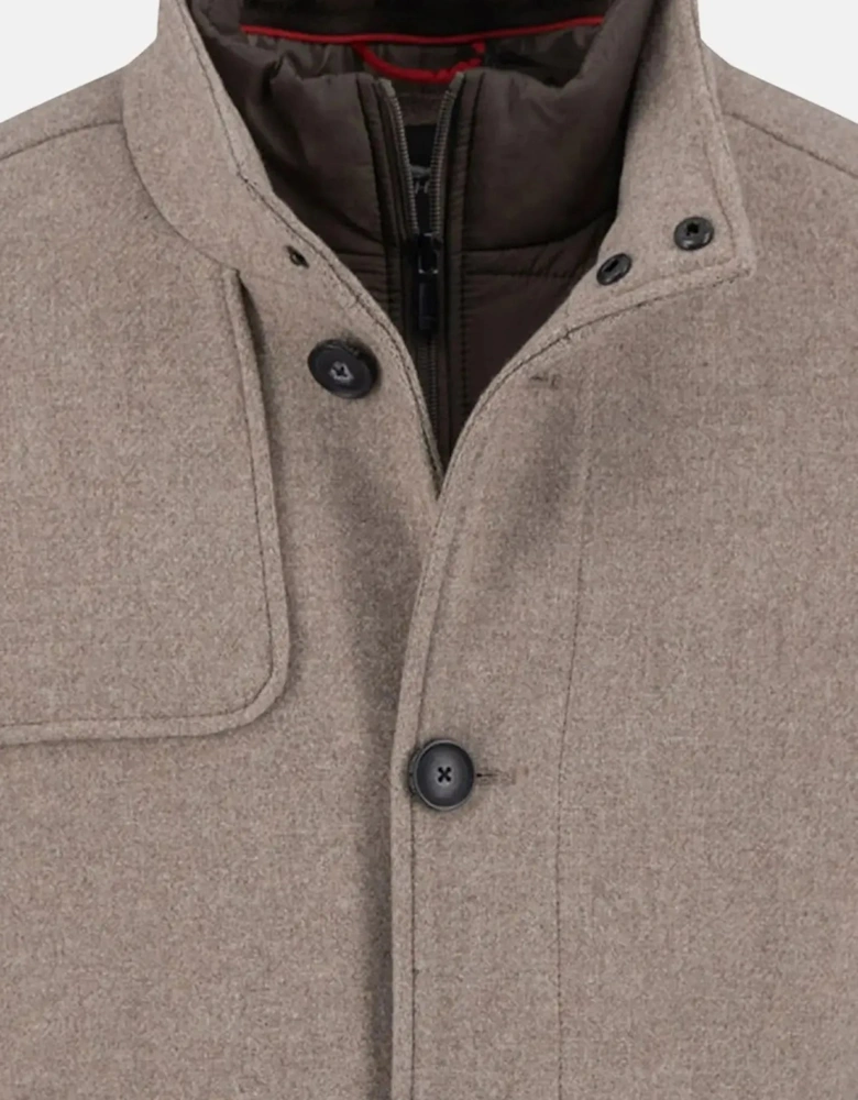 Standcollar Insert Wool Mix Coat Sand