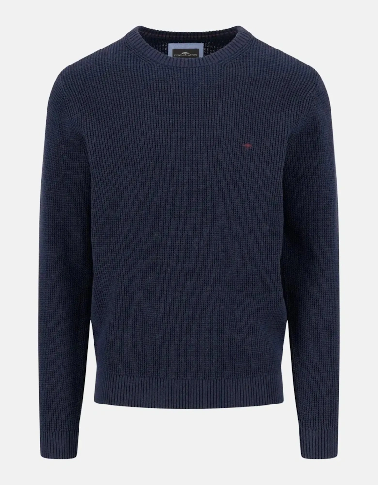 Structured Cotton Crewneck Knit Navy