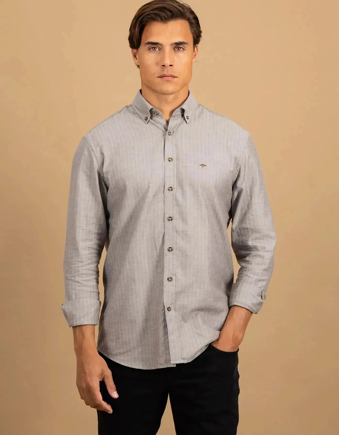 Herringbone Flannel Button Down Shirt Dark Chocolate