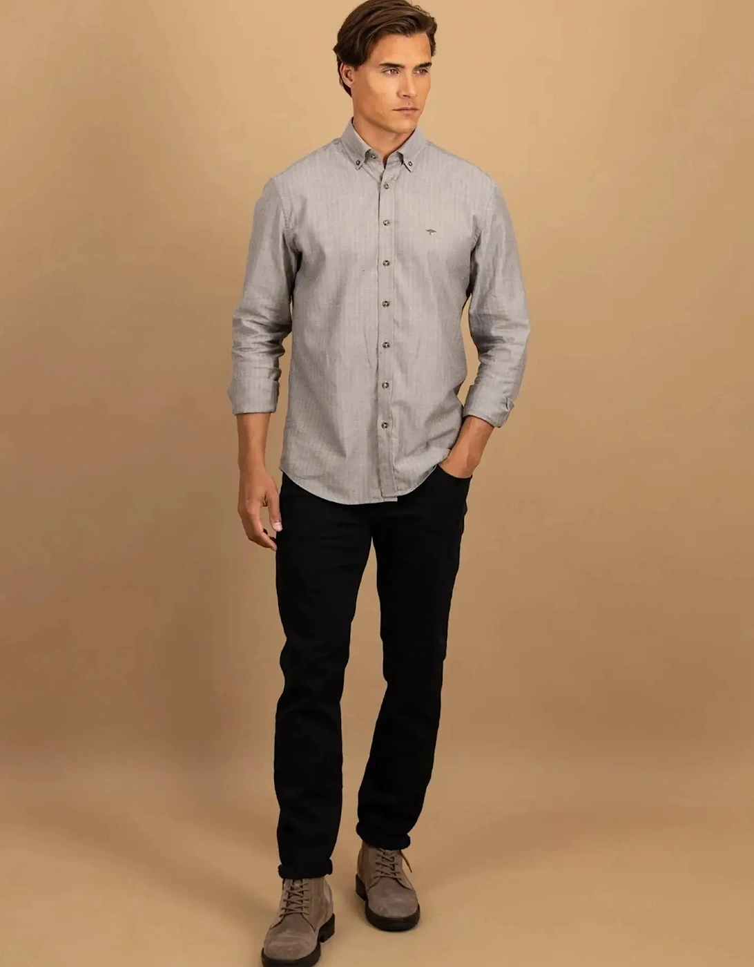 Herringbone Flannel Button Down Shirt Dark Chocolate