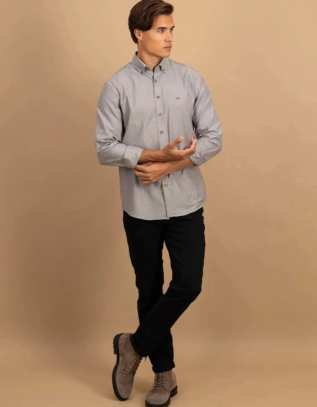 Herringbone Flannel Button Down Shirt Dark Chocolate