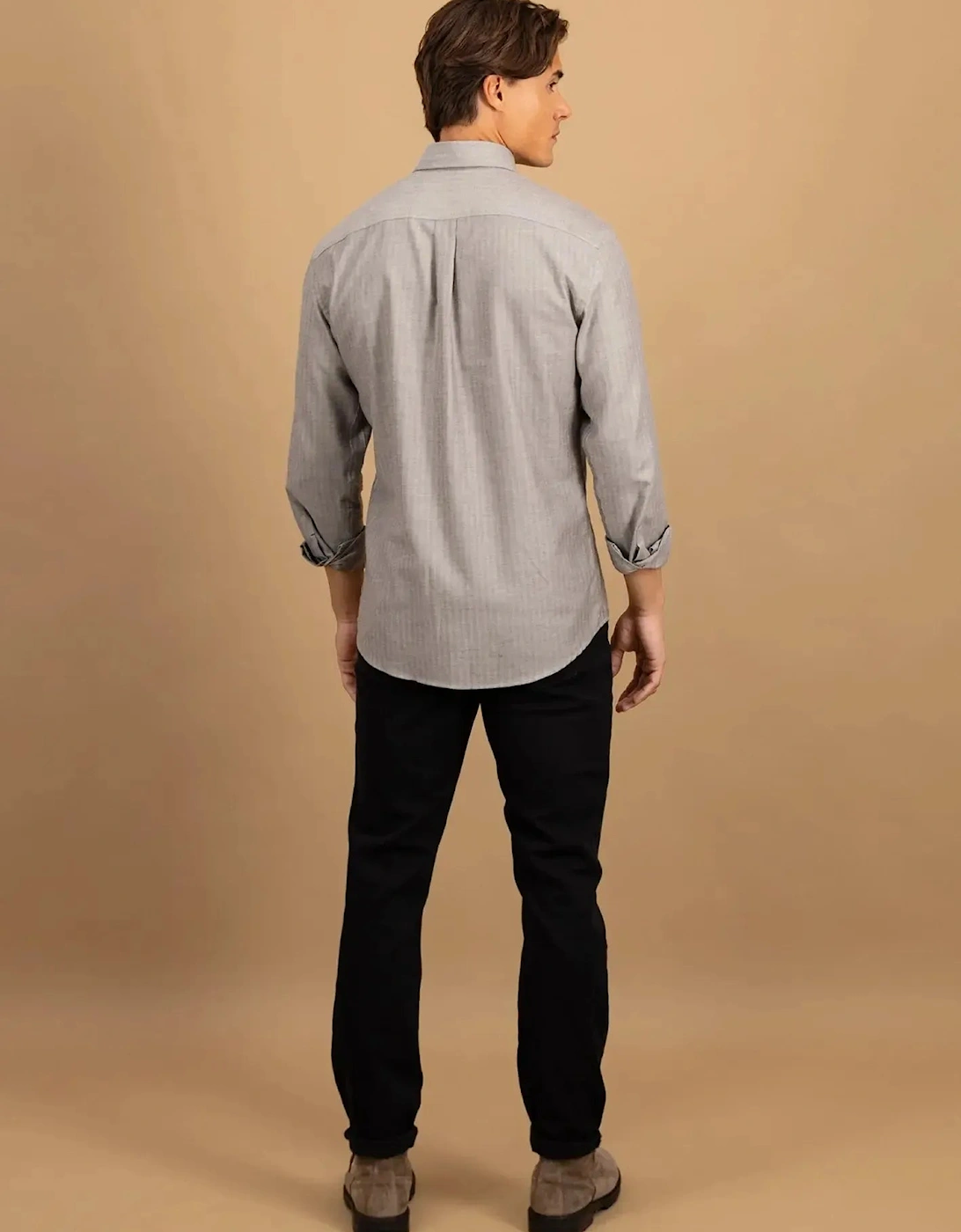 Herringbone Flannel Button Down Shirt Dark Chocolate