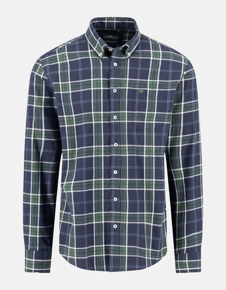 Twill Check Button Down Shirt Navy