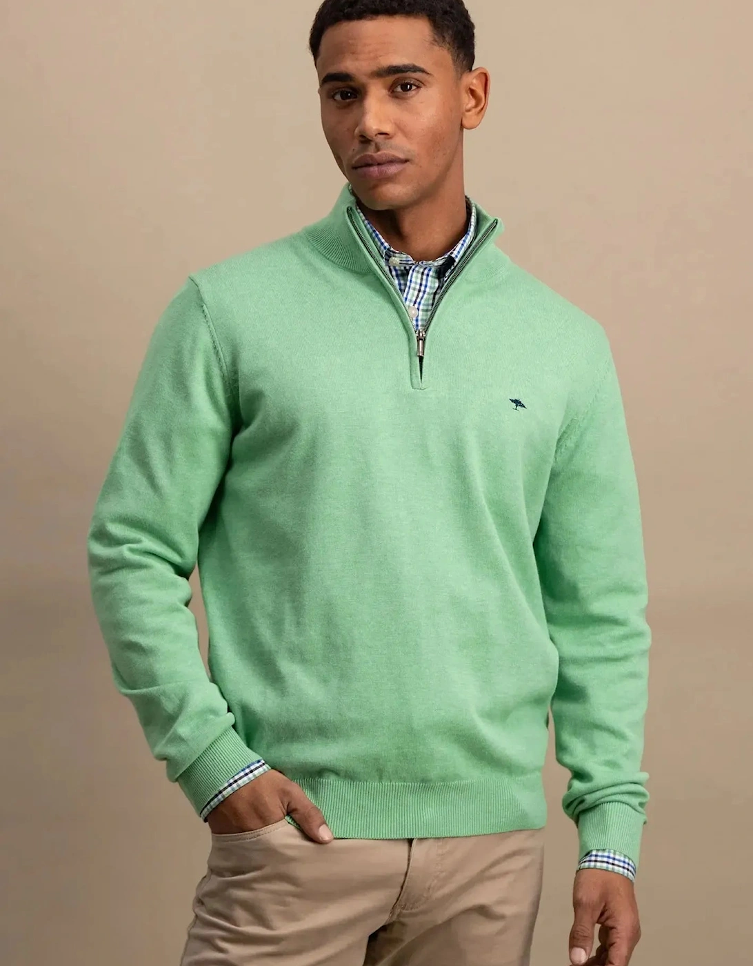 Superfine 1/4 Zip Cotton Knit Turf Green