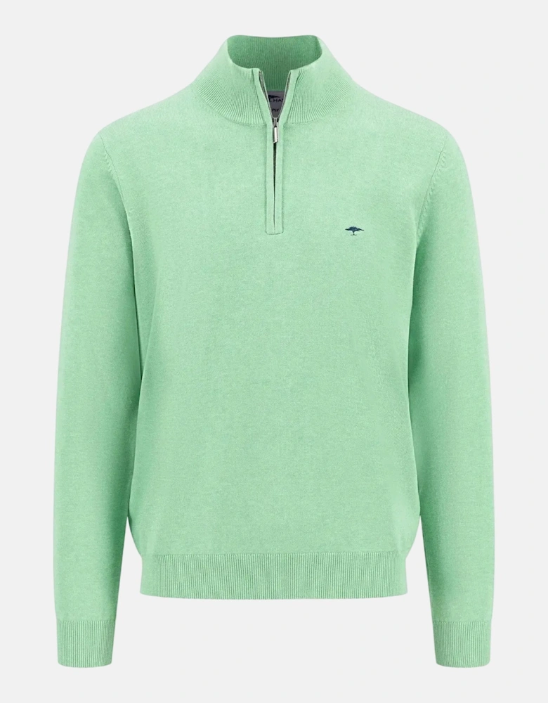 Superfine 1/4 Zip Cotton Knit Turf Green