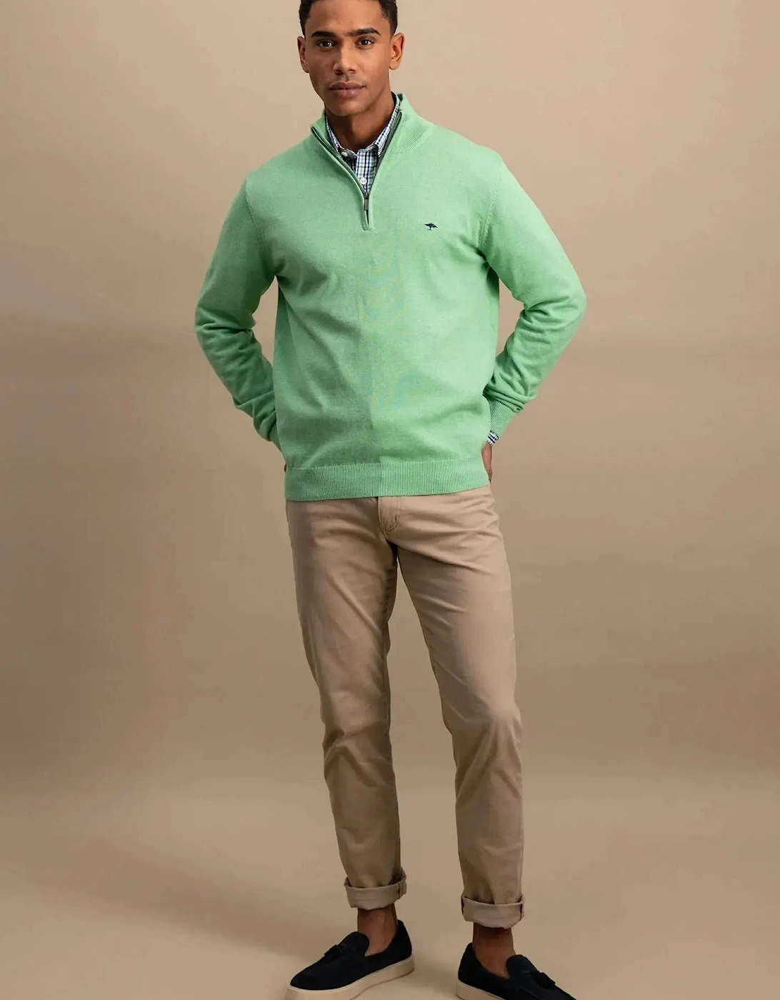 Superfine 1/4 Zip Cotton Knit Turf Green