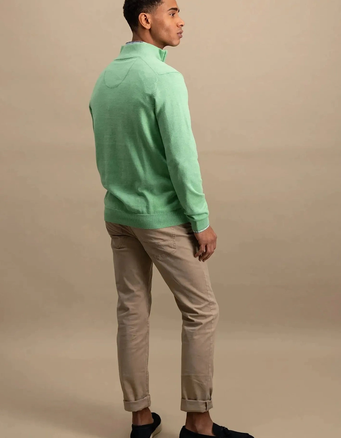 Superfine 1/4 Zip Cotton Knit Turf Green