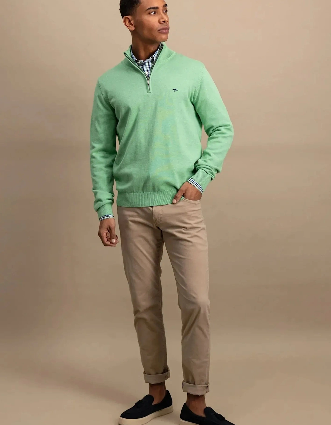 Superfine 1/4 Zip Cotton Knit Turf Green