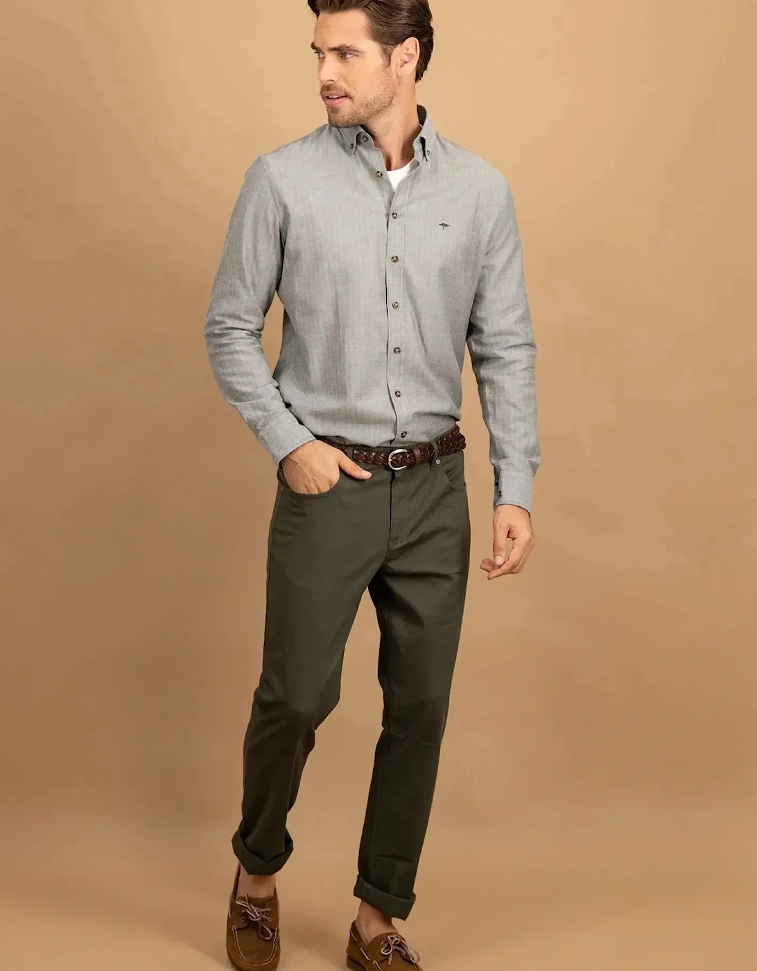 Herringbone Flannel Button Down Shirt Dark Ivy