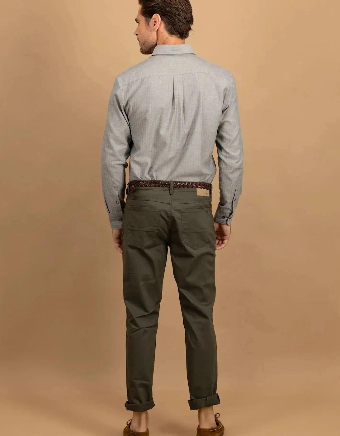 Herringbone Flannel Button Down Shirt Dark Ivy