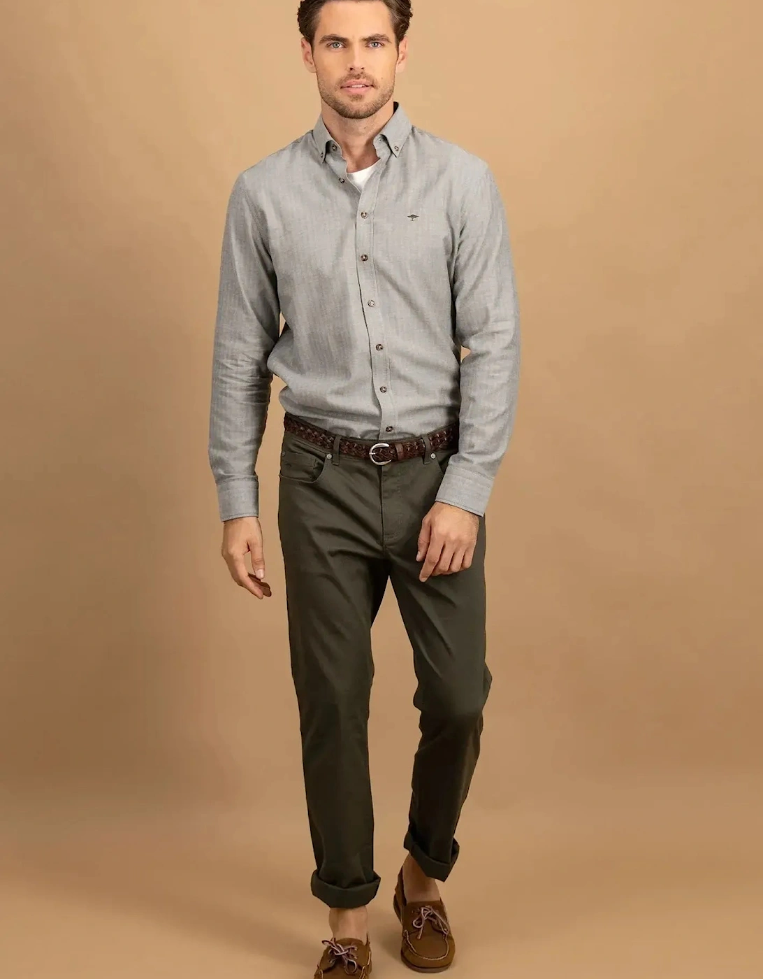 Herringbone Flannel Button Down Shirt Dark Ivy