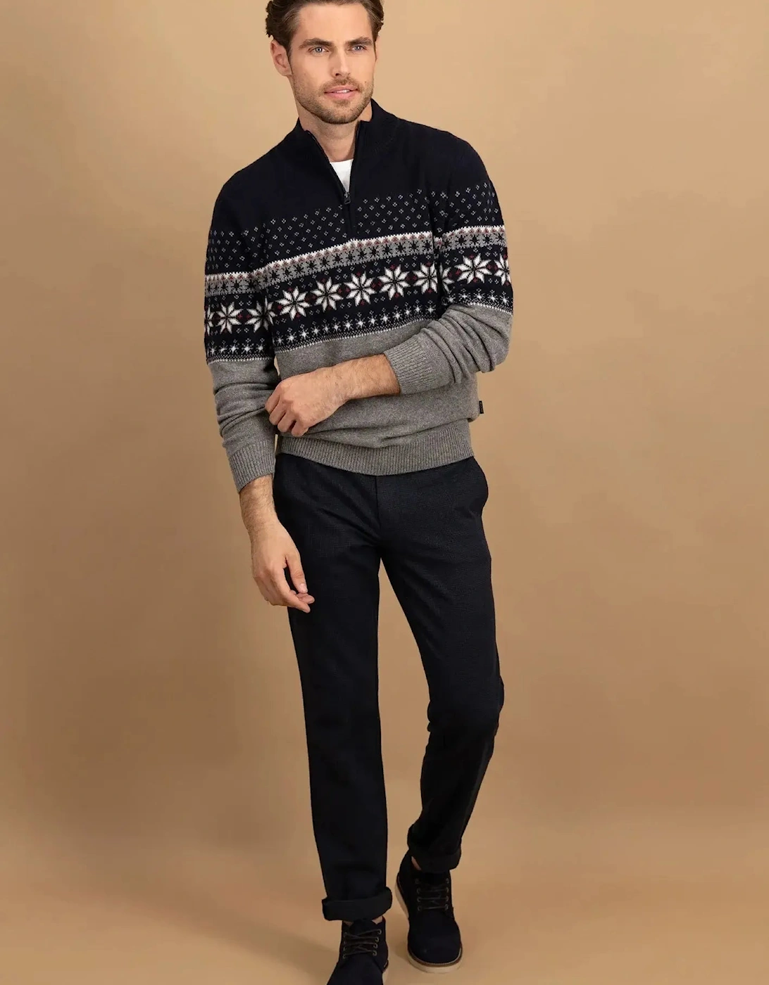 Fair Isle Lambswool 1/4 Zip Knit Navy