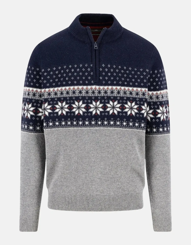 Fair Isle Lambswool 1/4 Zip Knit Navy