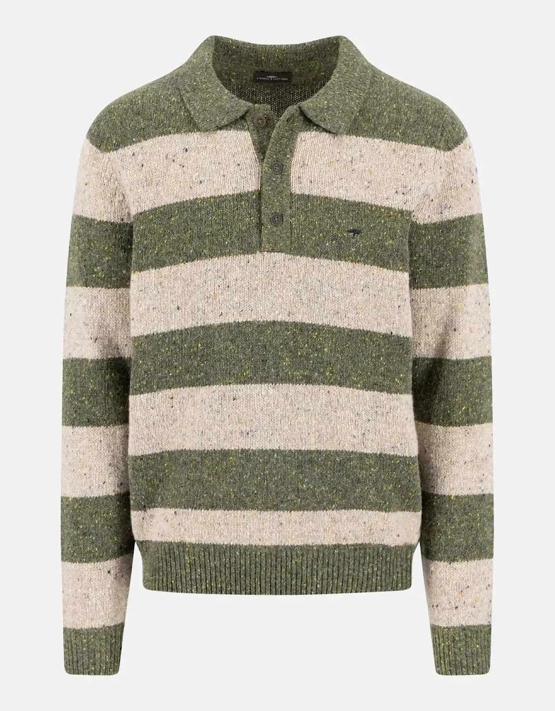 Donegal Wool Striped Polo Collar Knit Dark Ivy, 4 of 3