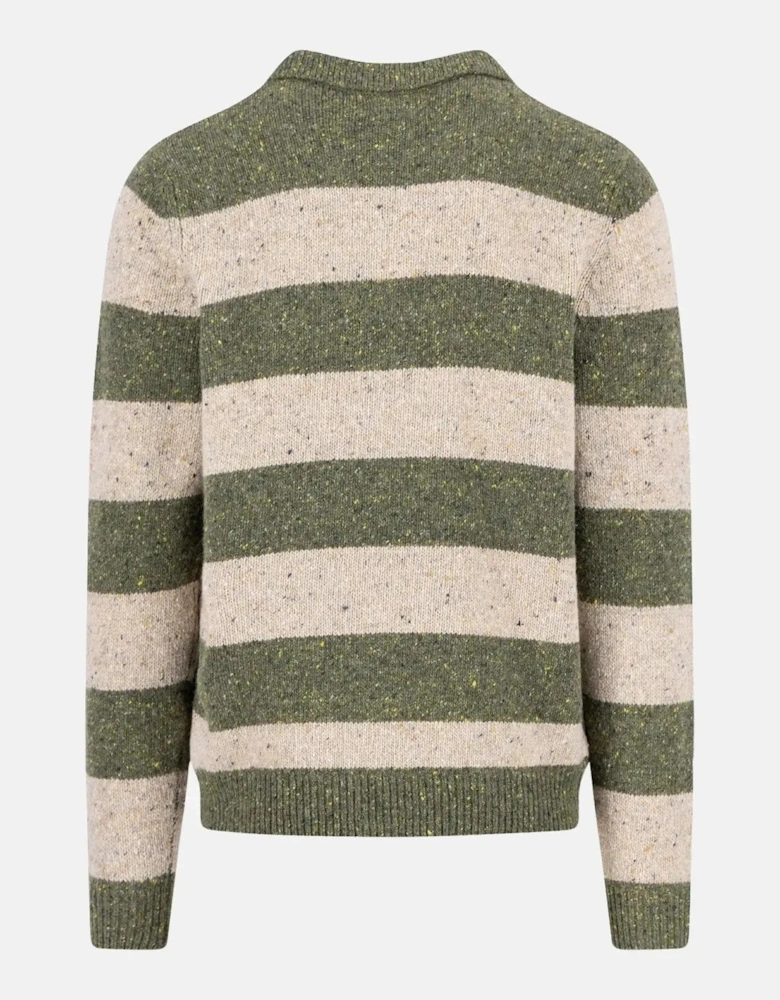 Donegal Wool Striped Polo Collar Knit Dark Ivy