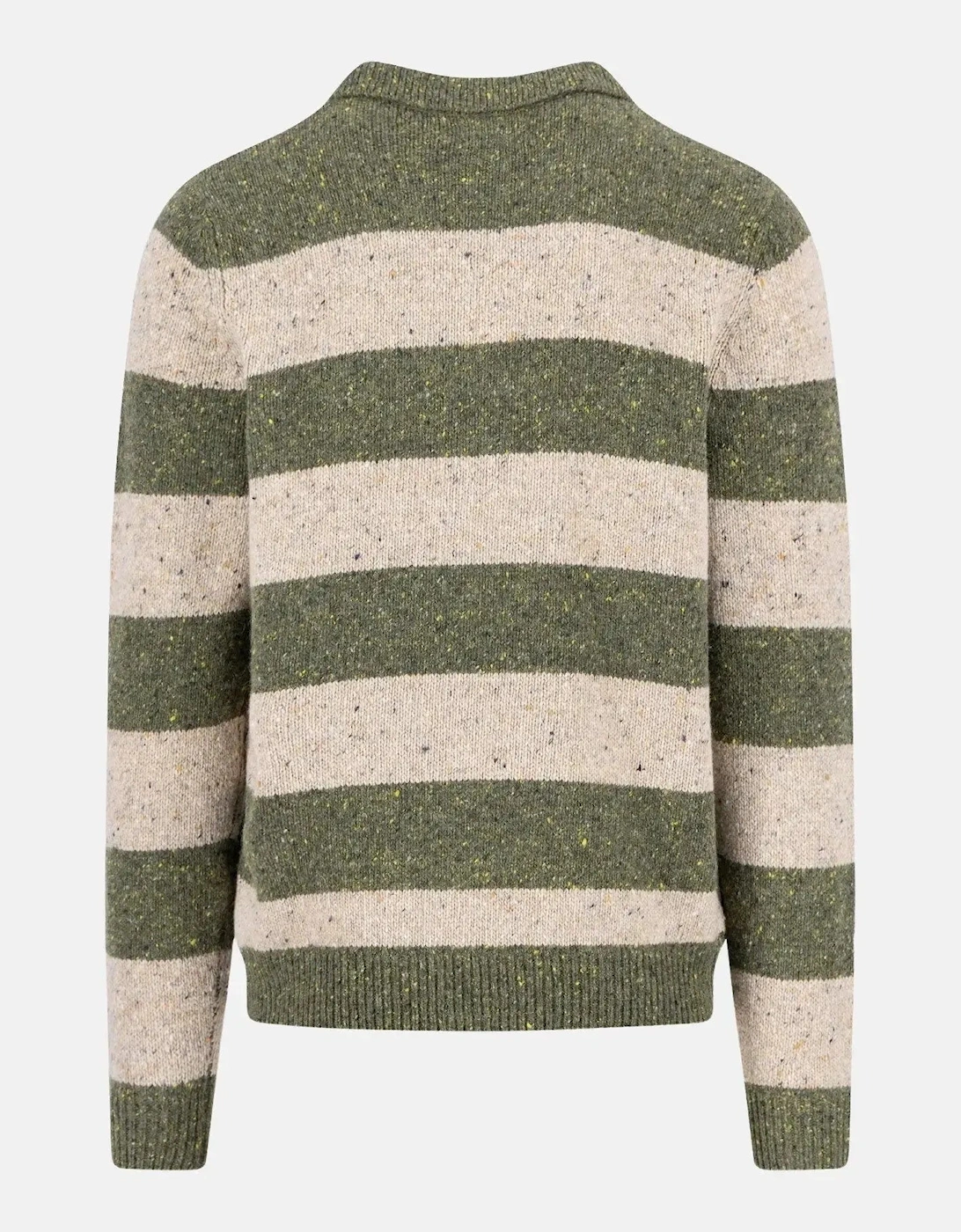 Donegal Wool Striped Polo Collar Knit Dark Ivy