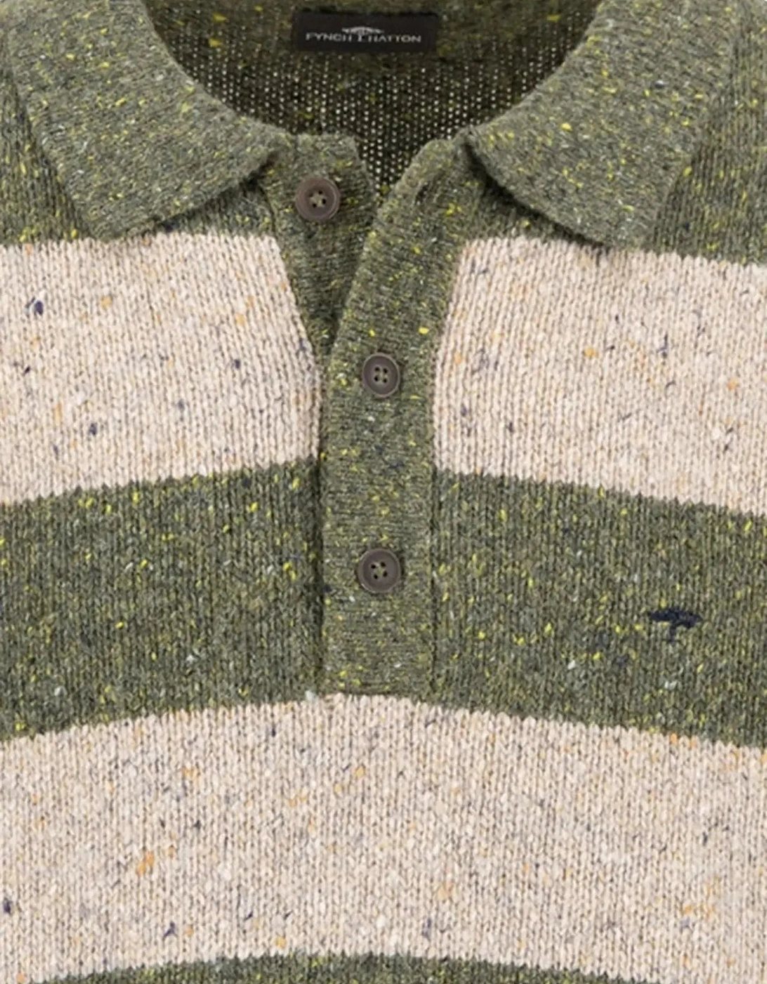 Donegal Wool Striped Polo Collar Knit Dark Ivy