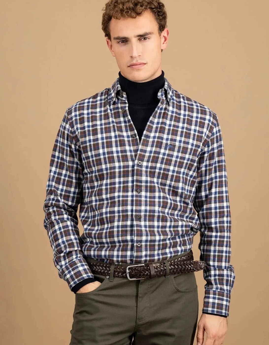 Premium Flannel Check Button Down Shirt Dark Chocolate