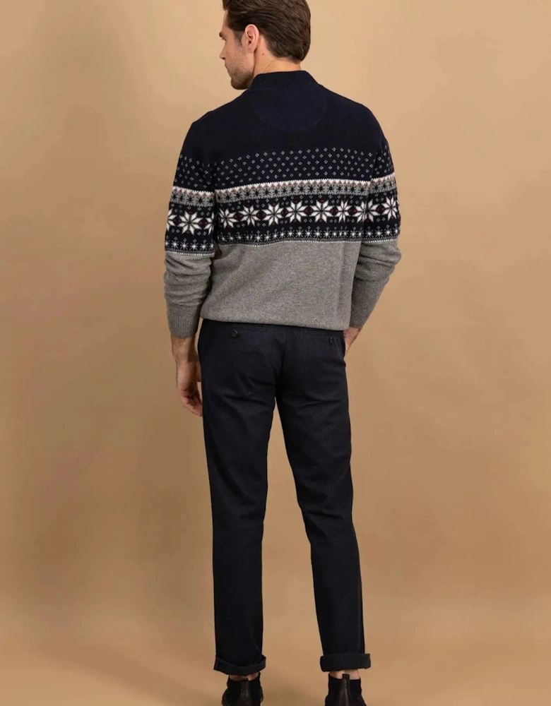 Fair Isle Lambswool 1/4 Zip Knit Navy