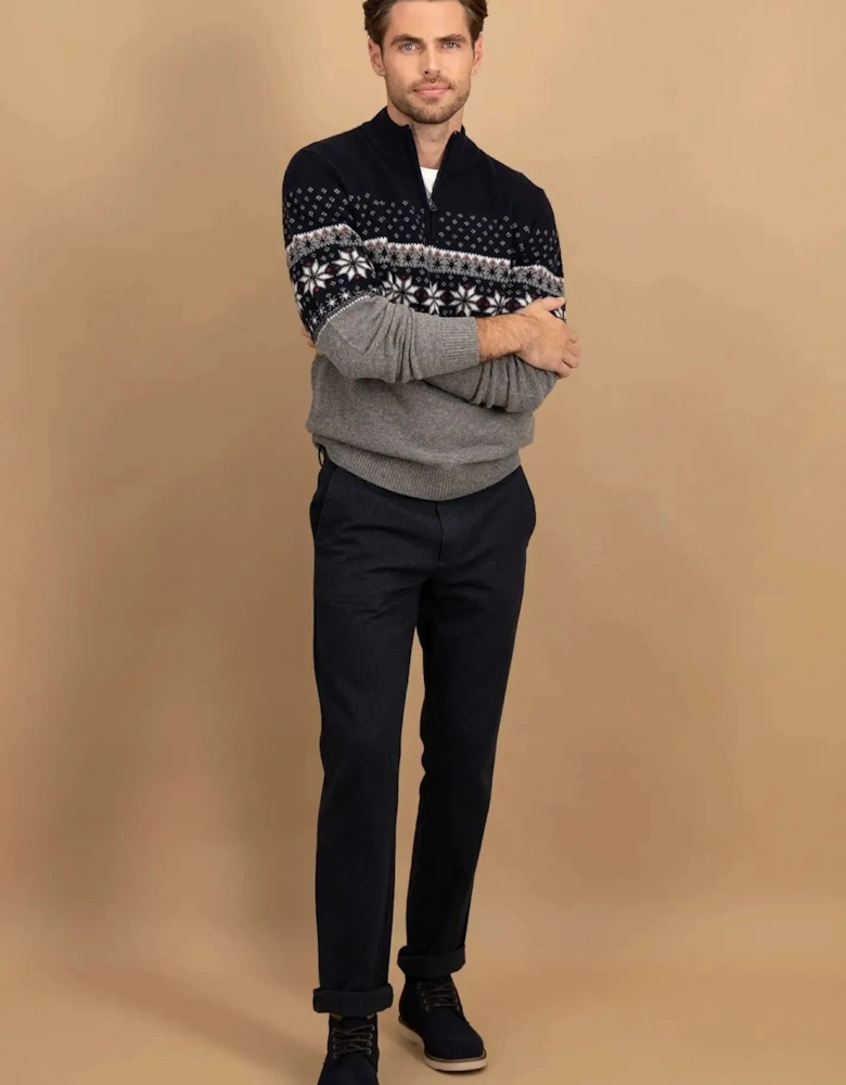 Fair Isle Lambswool 1/4 Zip Knit Navy