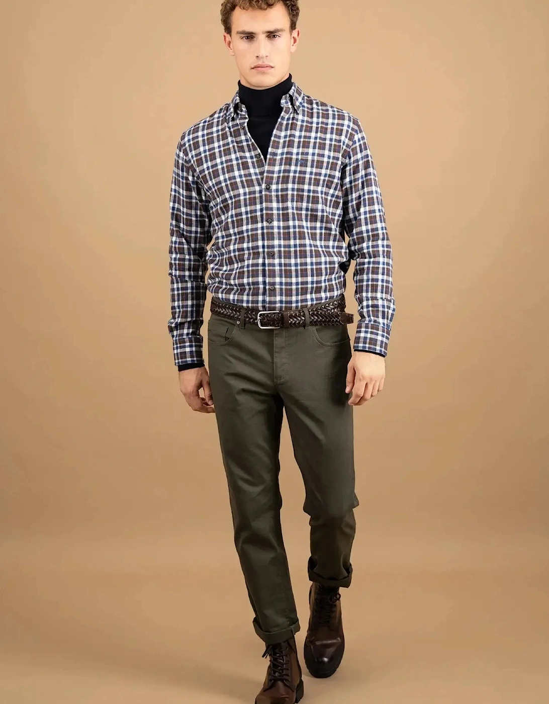 Premium Flannel Check Button Down Shirt Dark Chocolate