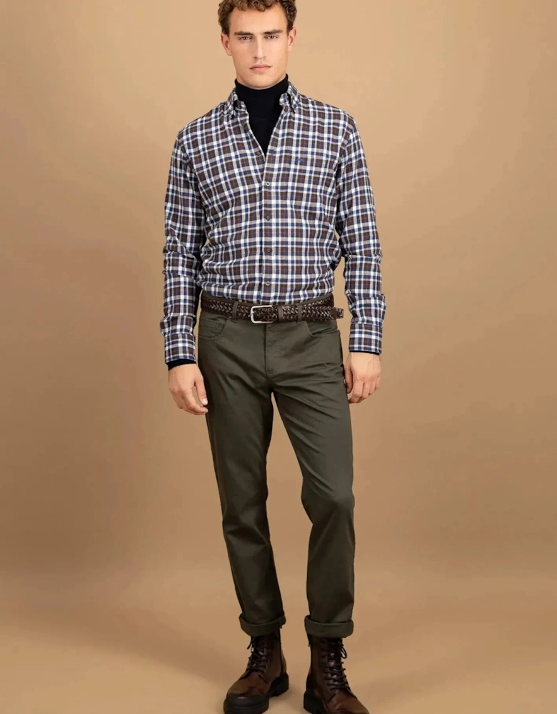 Premium Flannel Check Button Down Shirt Dark Chocolate