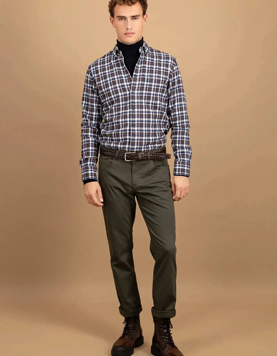 Premium Flannel Check Button Down Shirt Dark Chocolate