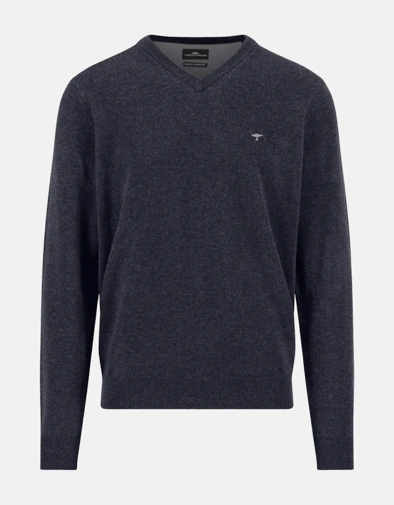 Pure Lambswool V-Neck Knit Navy