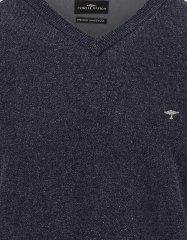 Pure Lambswool V-Neck Knit Navy