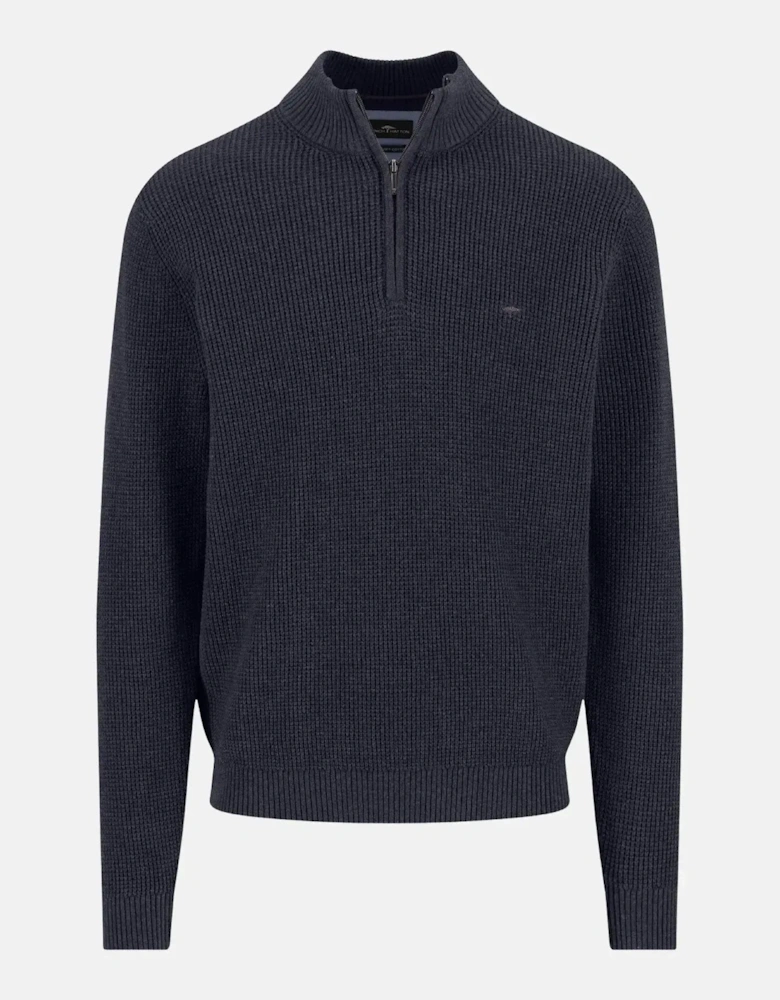 Structured Cotton 1/4 Zip Knit Navy