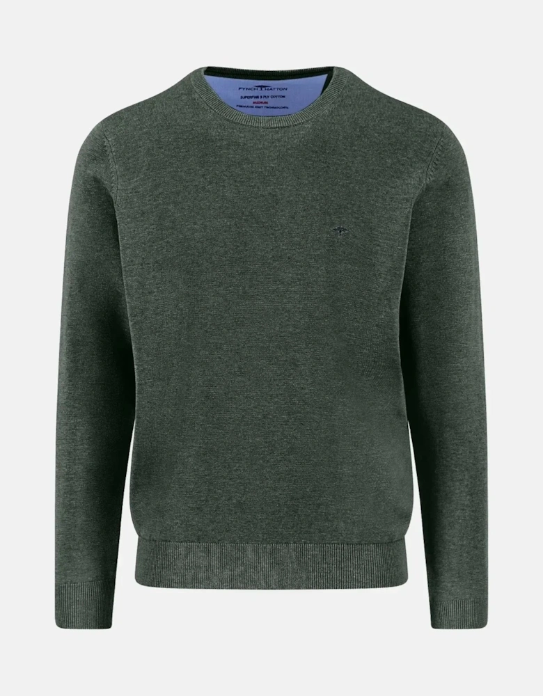 Fine Knit Cotton Crewneck Dark Ivy