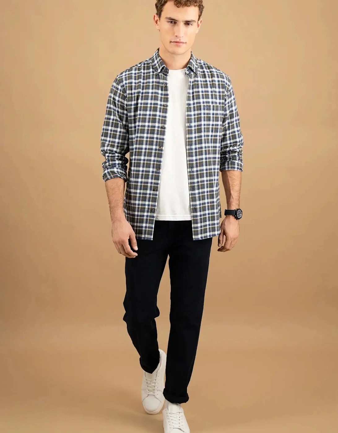 Premium Flannel Check Button Down Shirt Dark Ivy