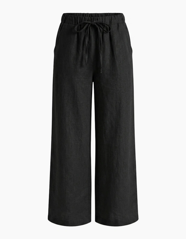 Linen Blend Black Drawstring Trousers