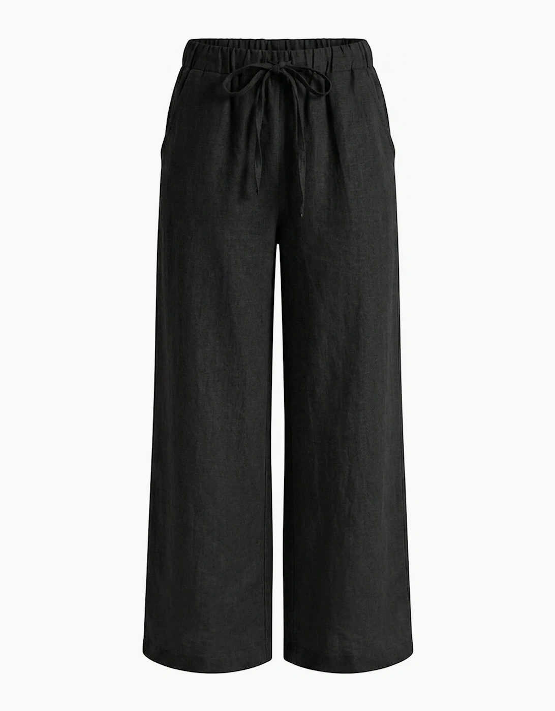 Linen Blend Black Drawstring Trousers