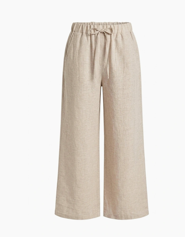 Linen Blend Beige Drawstring Trousers